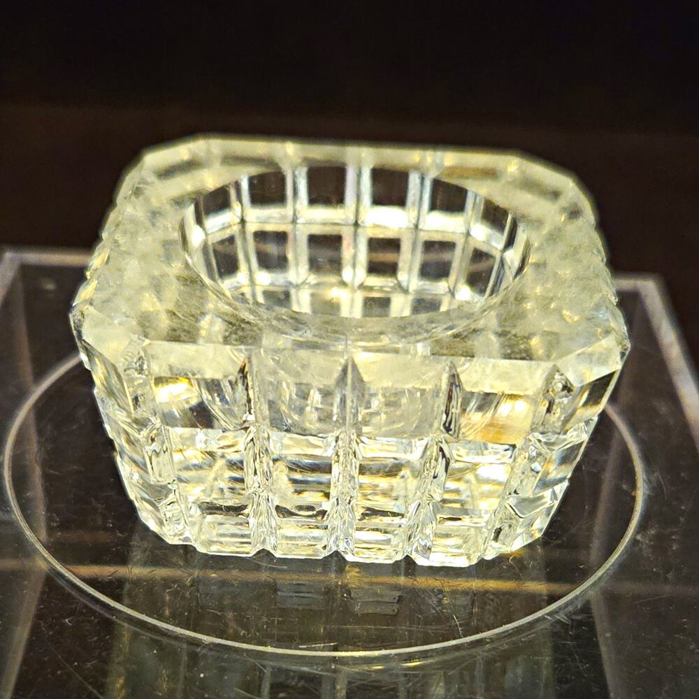 Vintage EAPG Clear Cut Glass Block Pattern Open Salt Cellar Cushion Shape Dish